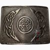 A black belt featuring an intricate Celtic design, showcasing elegant patterns and craftsmanship.