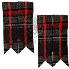 Two red and black tartan ties featuring a classic check pattern, elegantly displayed side by side.