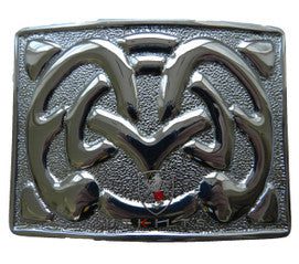 A stylish silver metal buckle with a decorative design, identified as a 30 Chrome Belt Buckle.